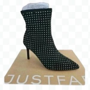 NIB JustFab Khloy Black Studded Heeled Womens Boots Sz 6